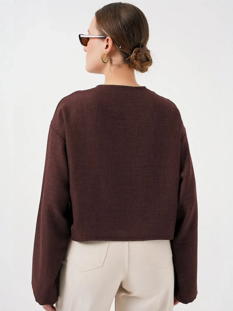 Big Dart Mocha Brown BDART Viscose Blend V-Neck Long Sleeve Kimono with Binding Detail for Women | Best Price UAE